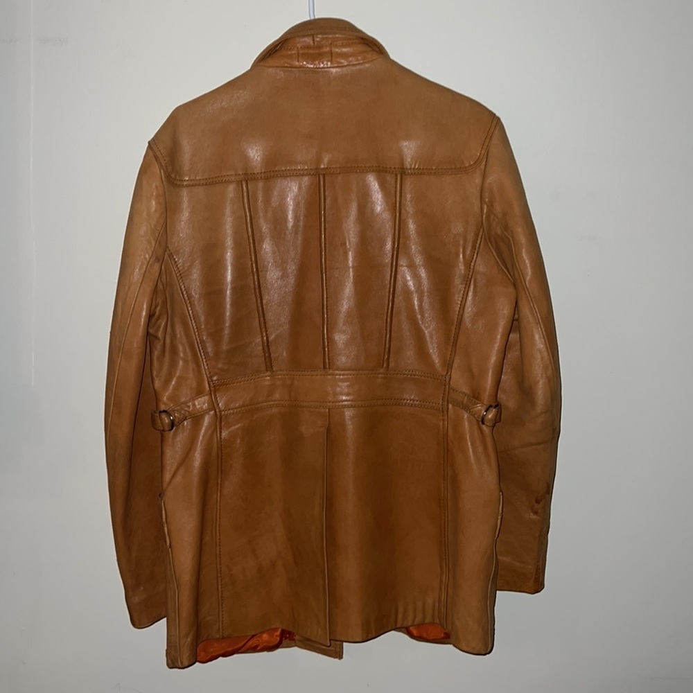 70s Men’s Bermans Burnt Orange Leather Jacket Siz… - image 4